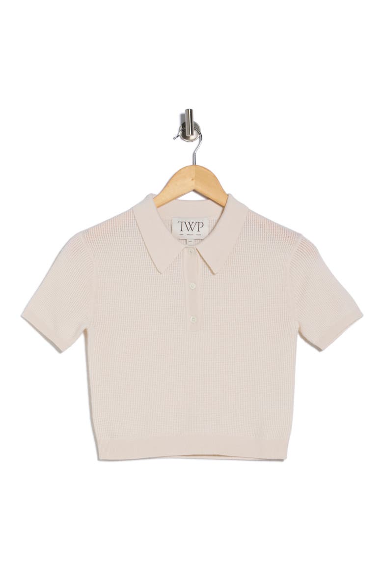 Wool Thermal Crop Polo Sweater, Main, color, IVORY