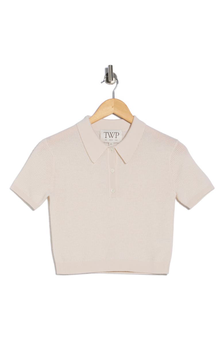 TWP Wool Thermal Crop Polo Sweater, Main, color, Ivory