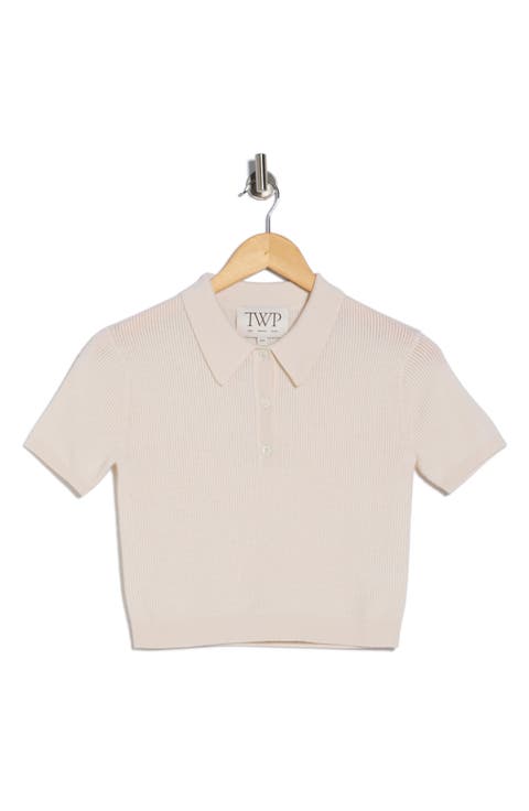 Wool Thermal Crop Polo Sweater