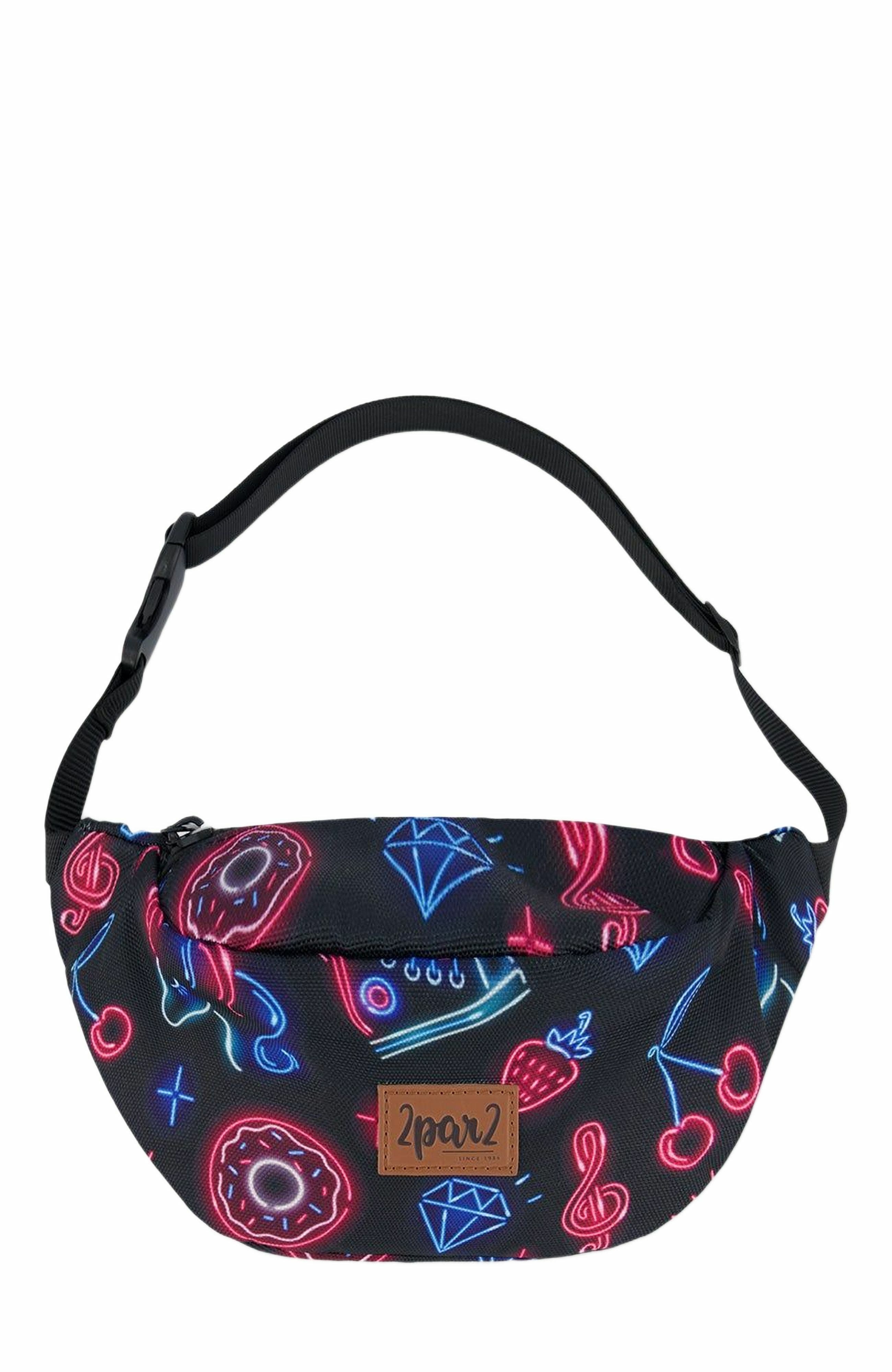 Deux par Deux Girl's Printed Fanny Pack Black And Blue And Pink Items, Main, color, 