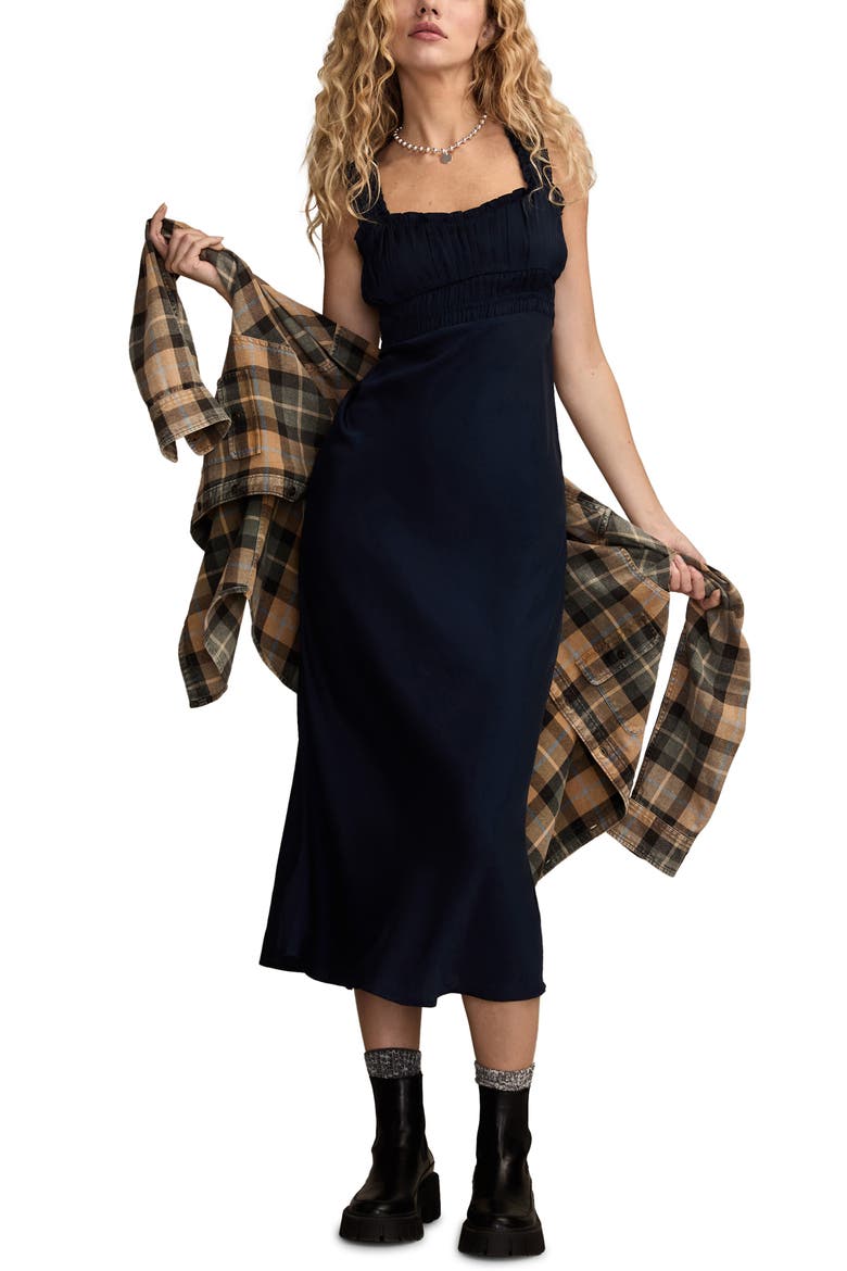 Ruched Bodice Dress, Alternate, color, NAVY