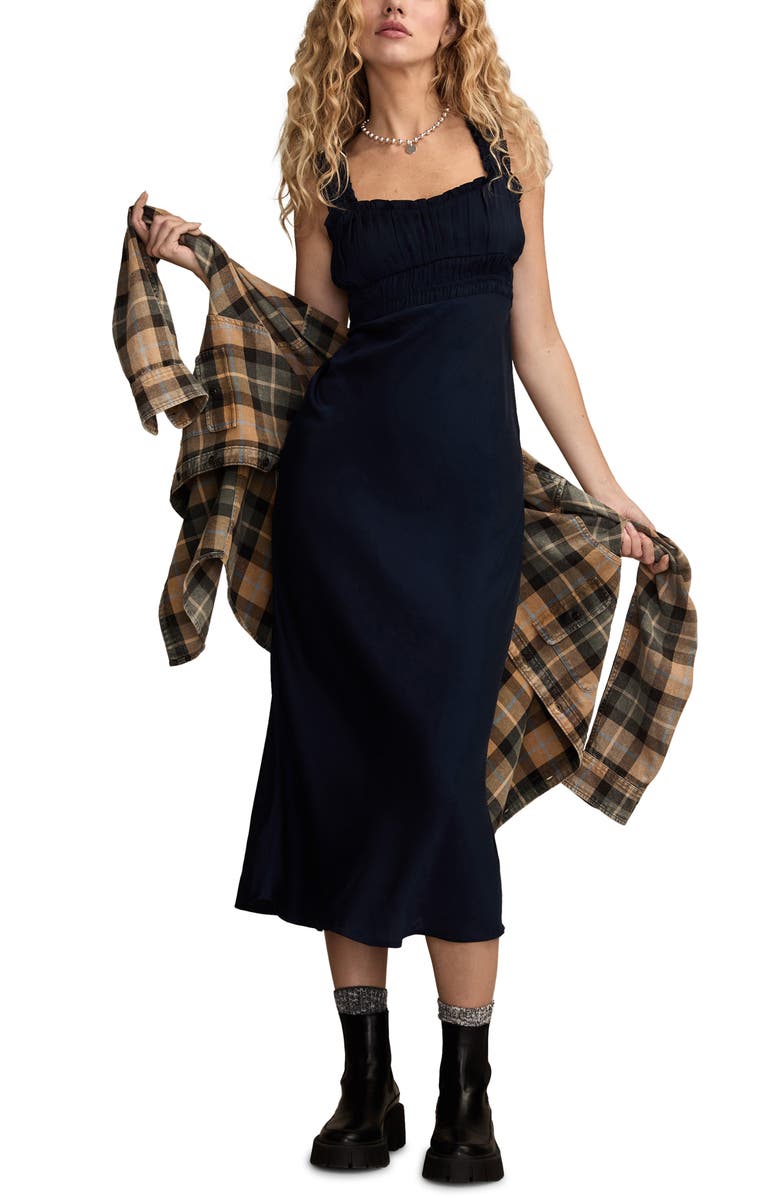 Lucky Brand Ruched Bodice Dress, Alternate, color, Navy