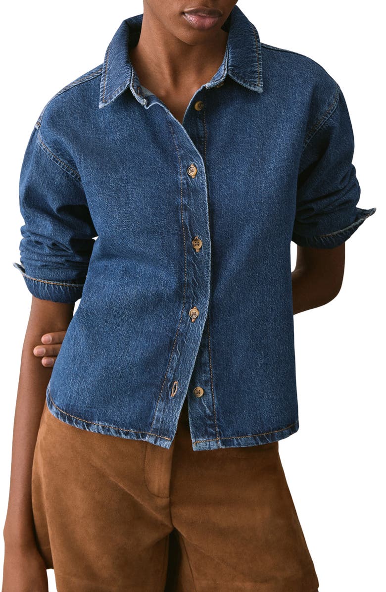MANGO TEEN Denim Button-Up Shirt, Main, color, Dark Blue