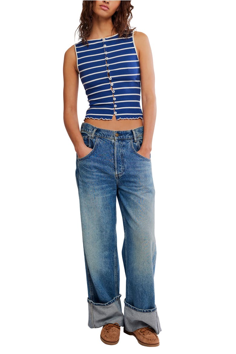 Tilly Stripe Stretch Cotton Rib Tank, Alternate, color, NAVY COMBO