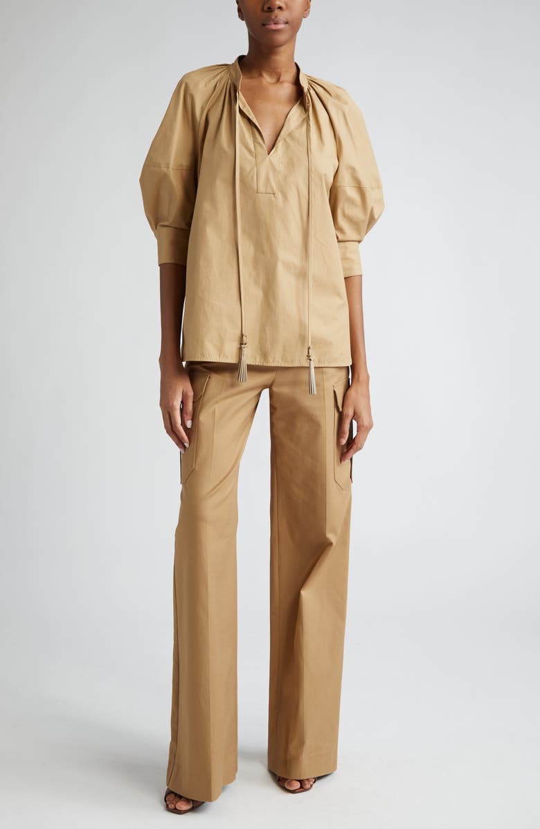 Max Mara Carpi Lantern Sleeve Cotton Poplin Top, Alternate, color,