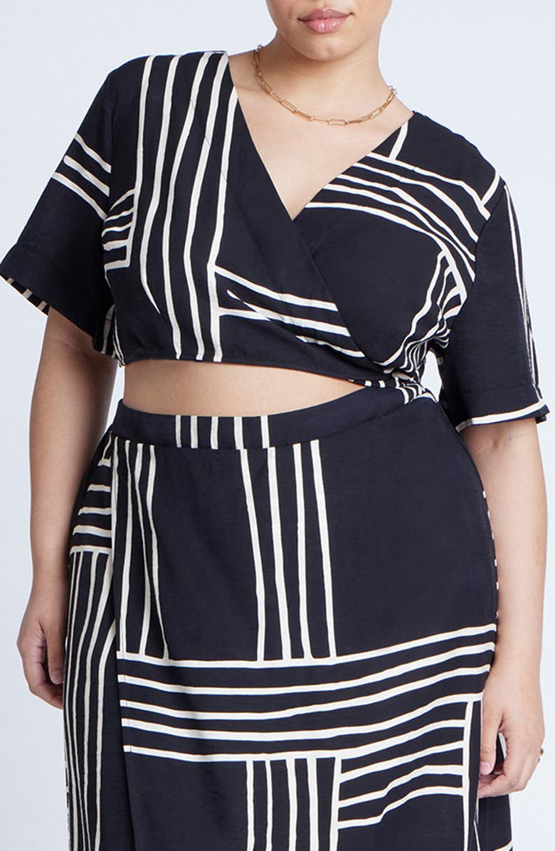 ELOQUII Print Wrap Crop Top, Main, color, Stripe Remix