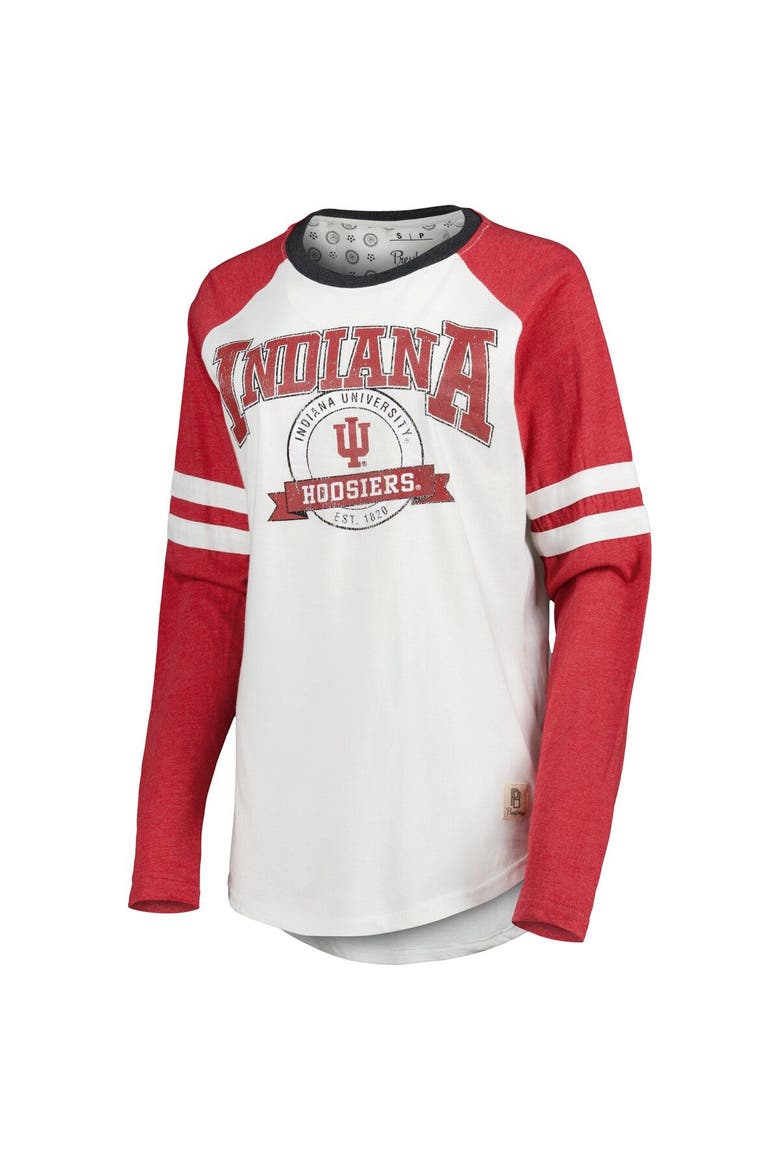 Women's Pressbox White/Crimson Indiana Hoosiers Brooking Sleeve Stripe Raglan Long Sleeve T-Shirt, Alternate, color, White