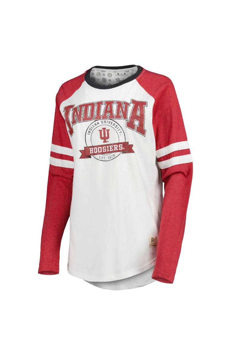 PRESSBOX Women's Pressbox White/Crimson Indiana Hoosiers Brooking Sleeve Stripe Raglan Long Sleeve T-Shirt, Alternate, color,