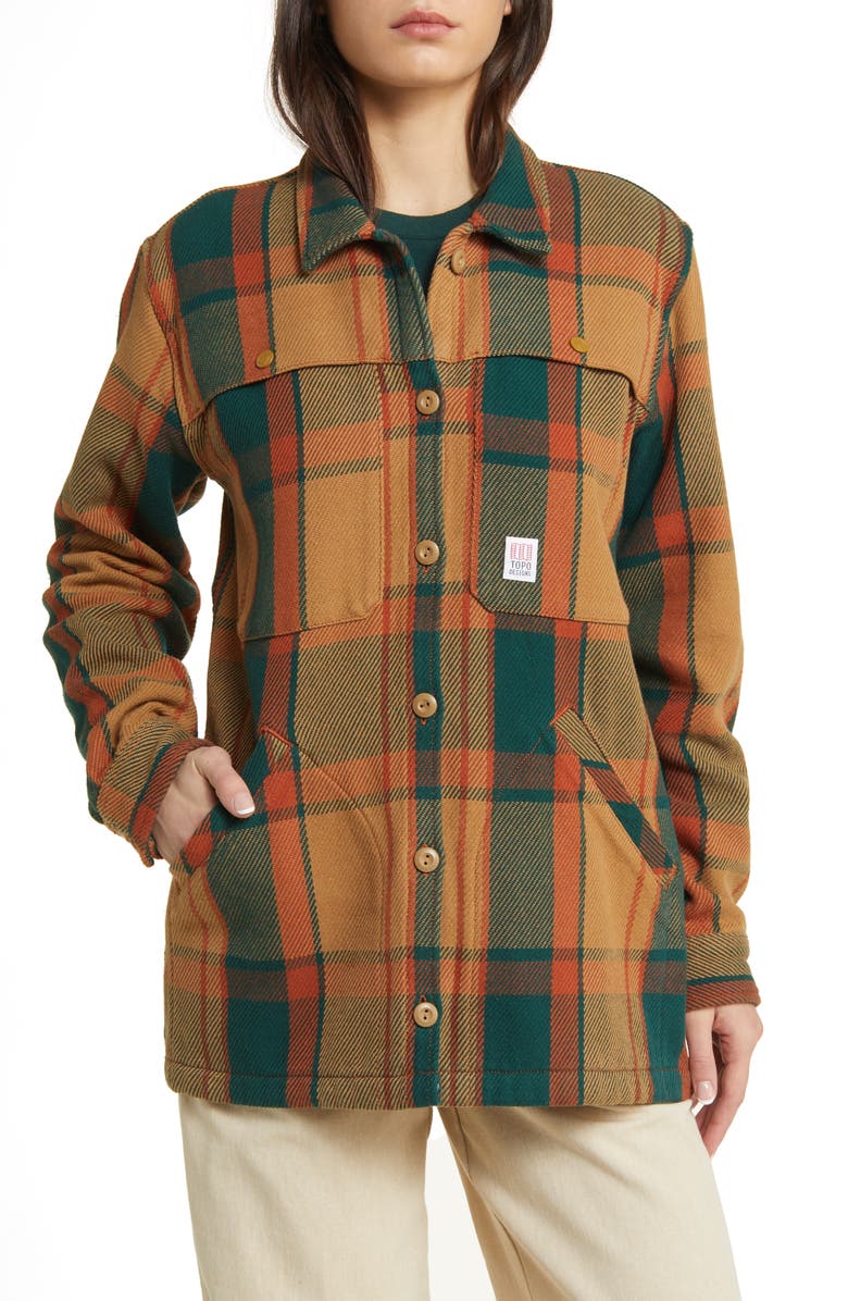 Topo Designs Mountain Oversize Plaid Organic Cotton Shirt Jacket, Alternate, color, Khaki Multi Plaid