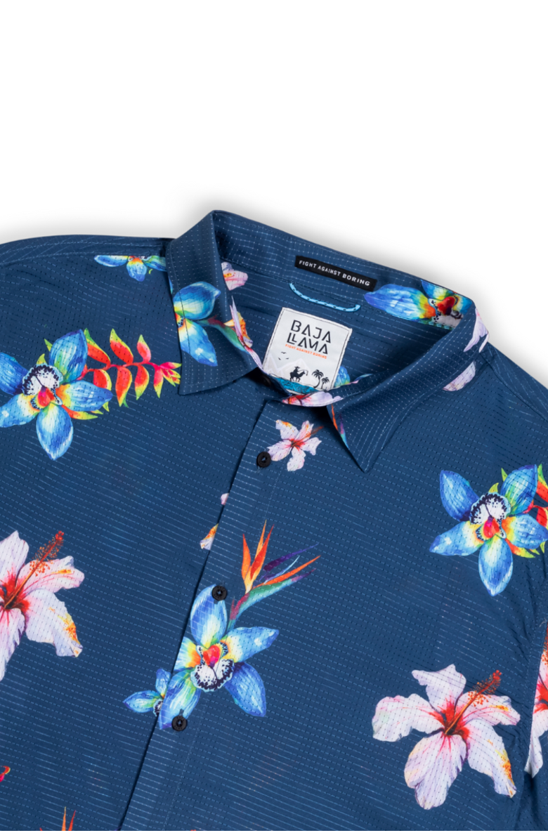 Baja Llama Flower Powers - Mojave Button Up, Alternate, color, Navy