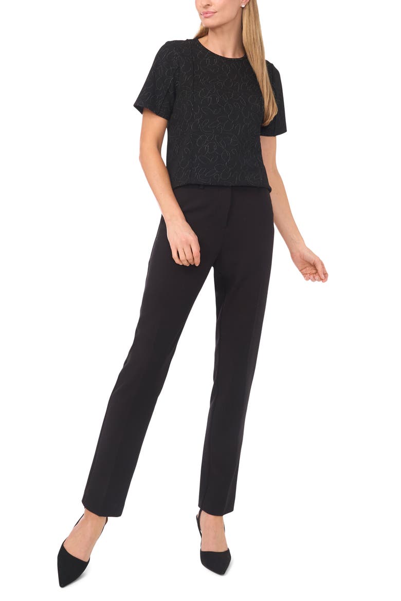 Pintuck Crepe Knit Jacquard Top, Alternate, color, RICH BLACK