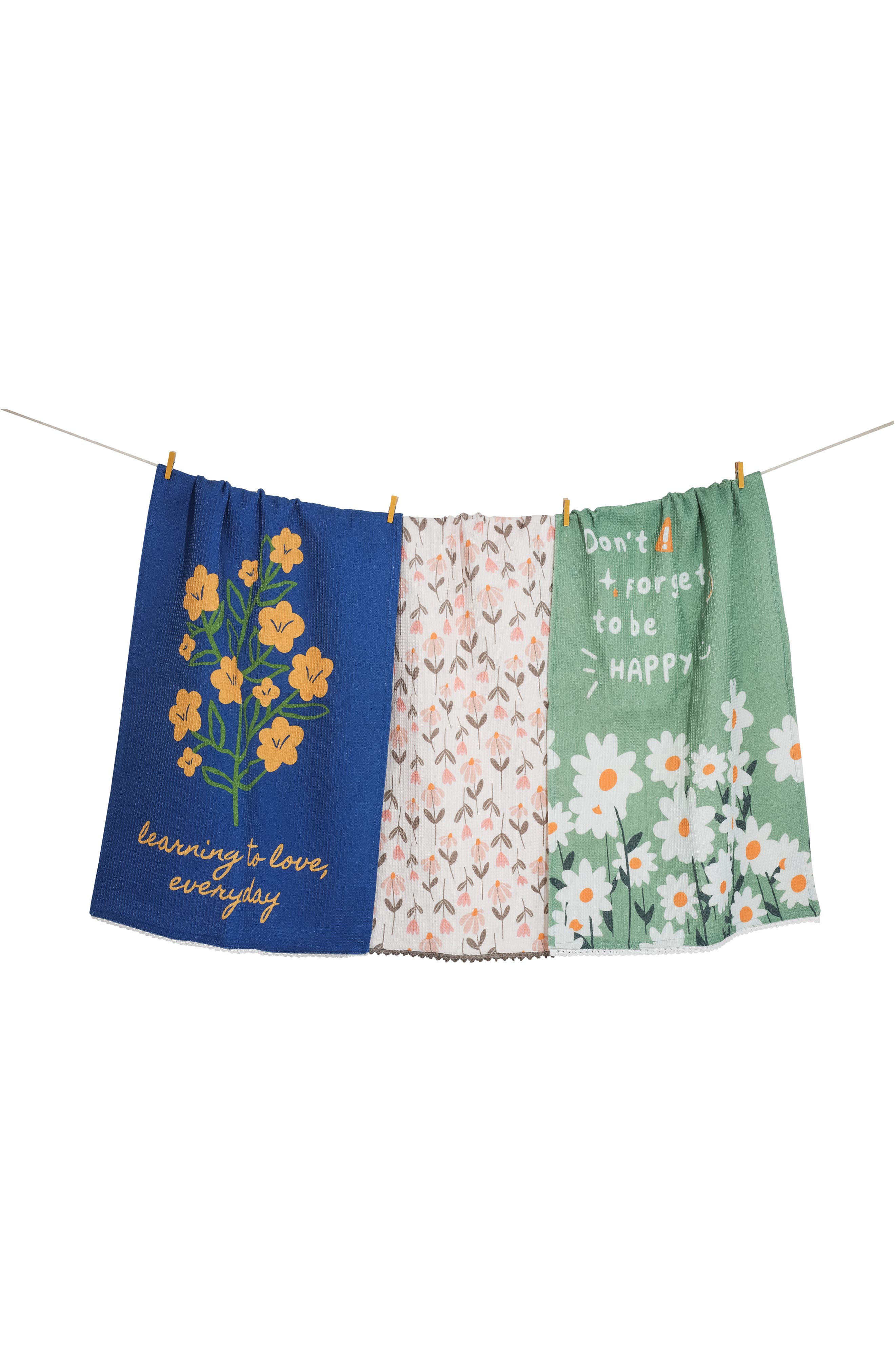 Tiramisu Set of Three Good Vibes Botanical Kitchen Towels