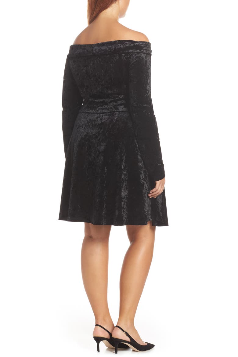 Off the Shoulder Velvet Fit & Flare Cocktail Dress, Alternate, color, BLACK