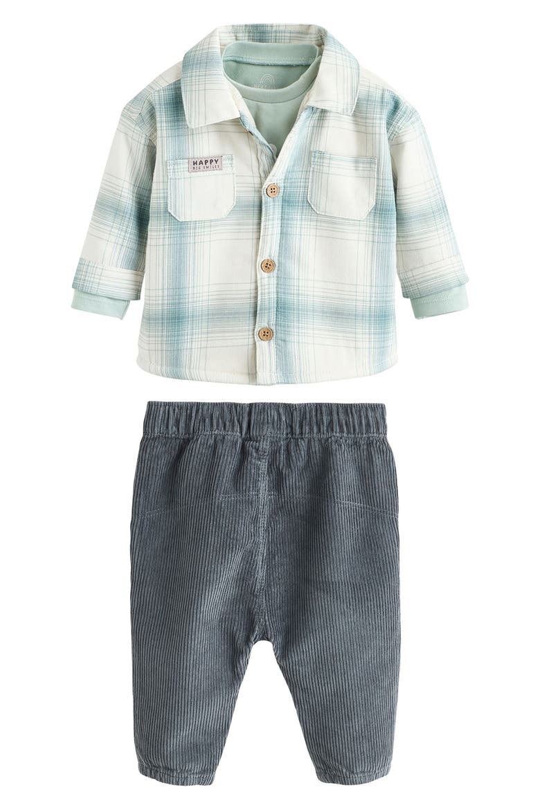 Plaid Overshirt, T-Shirt & Corduroy Pants Set, Main, color, WHITE
