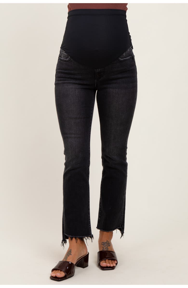 PinkBlush Washed Raw Hem Crop Flare Maternity Jeans, Alternate, color, Black