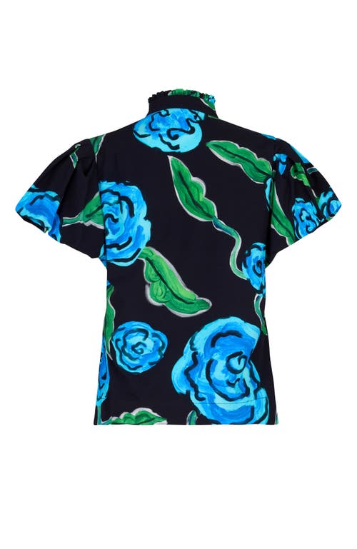 De Loreta Veronica Puff Sleeve Cotton Blouse In Blue