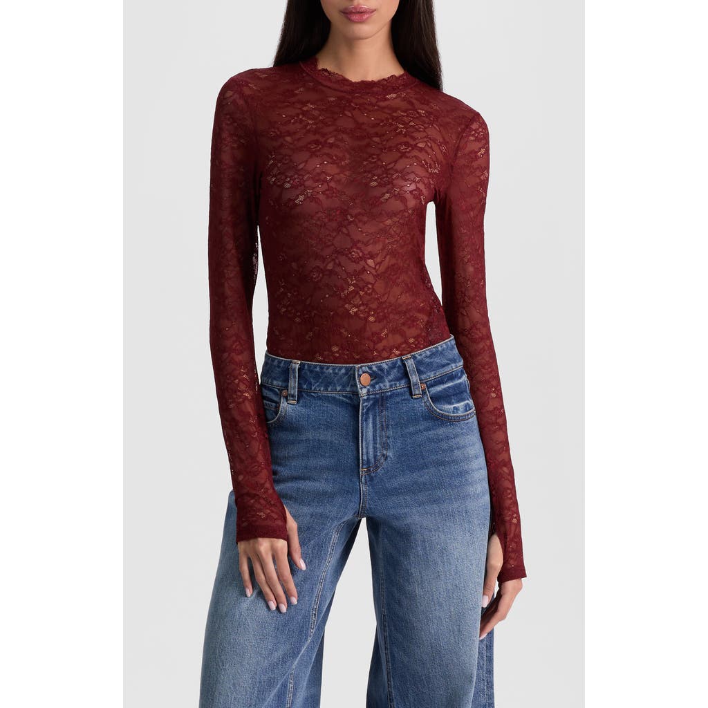 Alice And Olivia Alice + Olivia Taeyn Lace Bodysuit In Burgundy