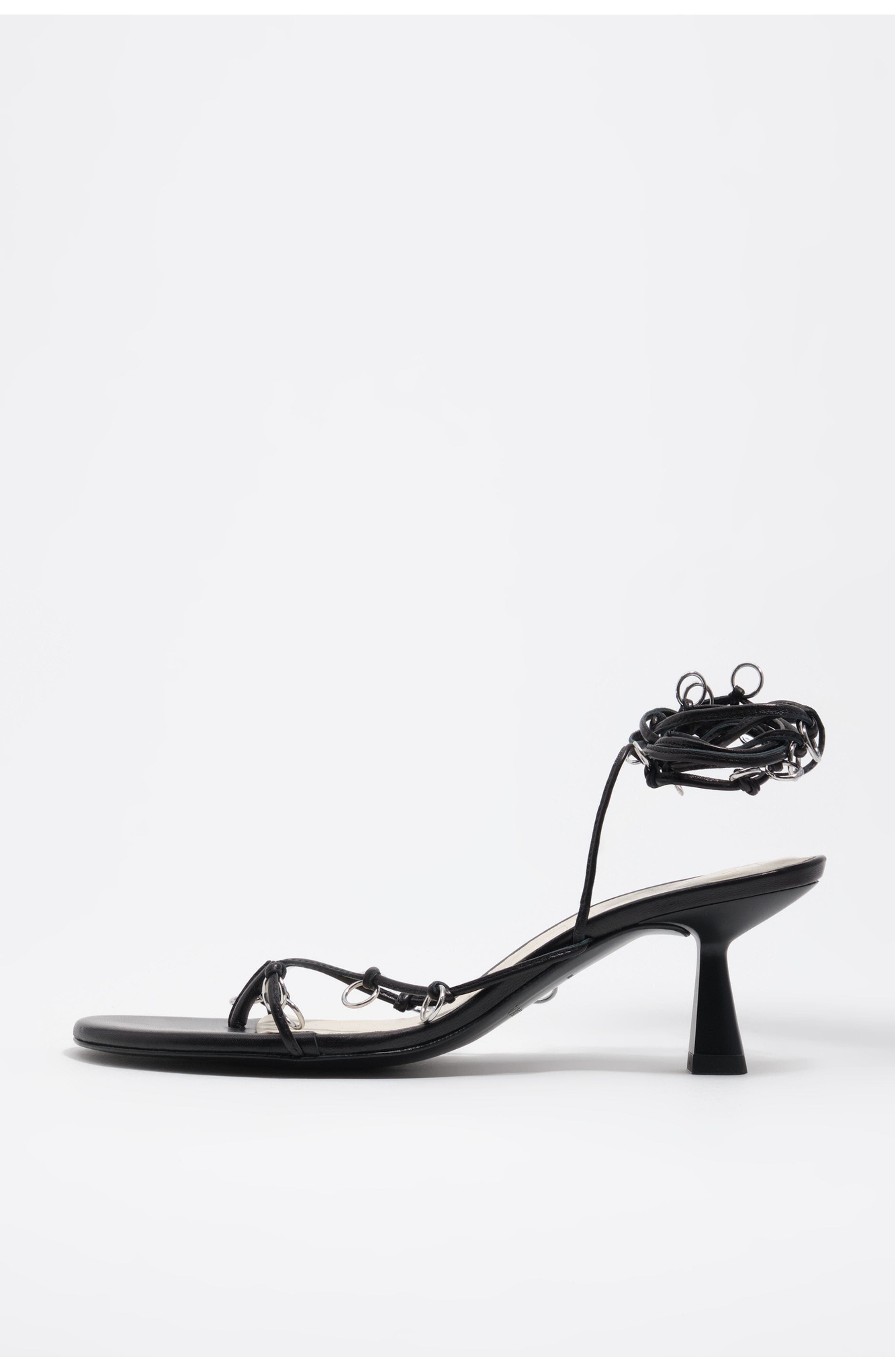 Bimba y Lola Leather Heeled Sandal With Piercings, Main, color, Black