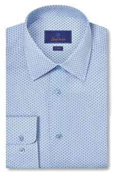 David Donahue Trim Fit Twill Neat Print Dress Shirt