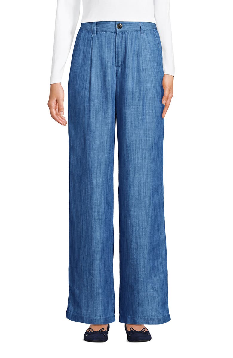 Lands' End High Rise Elastic Back Pleated Wide Leg Pants made with TENCEL Fibers, Alternate, color, Soft Indigo