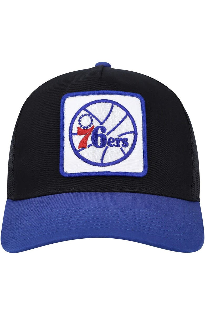 Mitchell & Ness Men's Mitchell & Ness Black/Blue Philadelphia 76ers SOUL Truck It Trucker Snapback Hat, Alternate, color, 