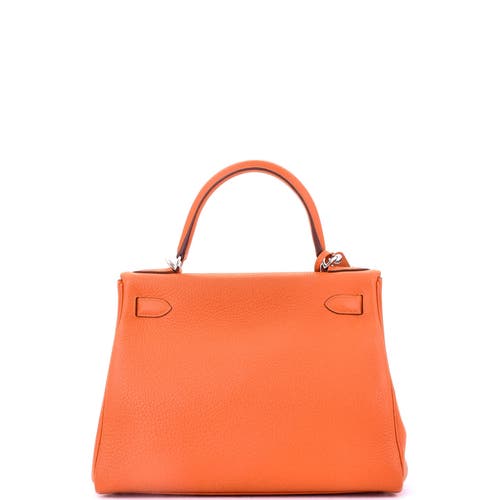 Pre-owned Hermes  Hermes Kelly Handbag Orange Clemence With Palladium Hardware 28 In Orange