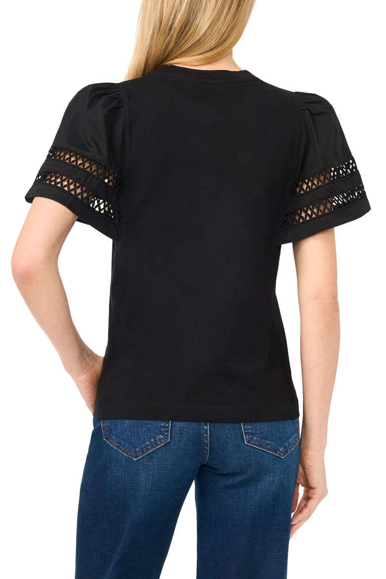 Embroidered Detail Short Sleeve Cotton Top, Alternate, color, RICH BLACK