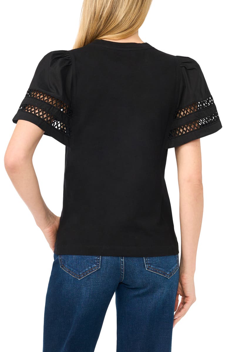 CeCe Embroidered Detail Short Sleeve Cotton Top, Alternate, color, Rich Black
