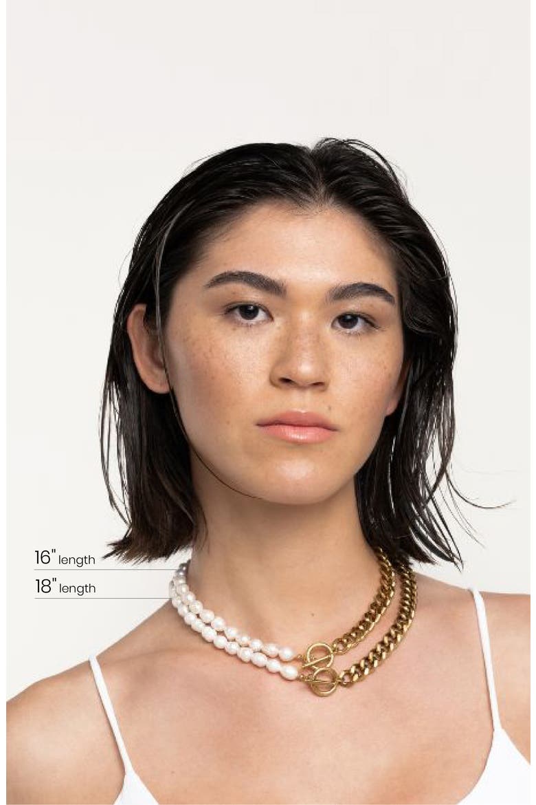Freshwater Pearl & Curb Chain Necklace, Alternate, color, WHITE/GOLD