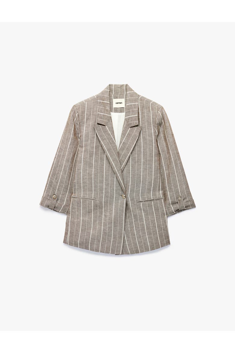 Linen Blend Pinstriped Blazer with Tab Sleeves, Alternate, color, BROWN STRIPE