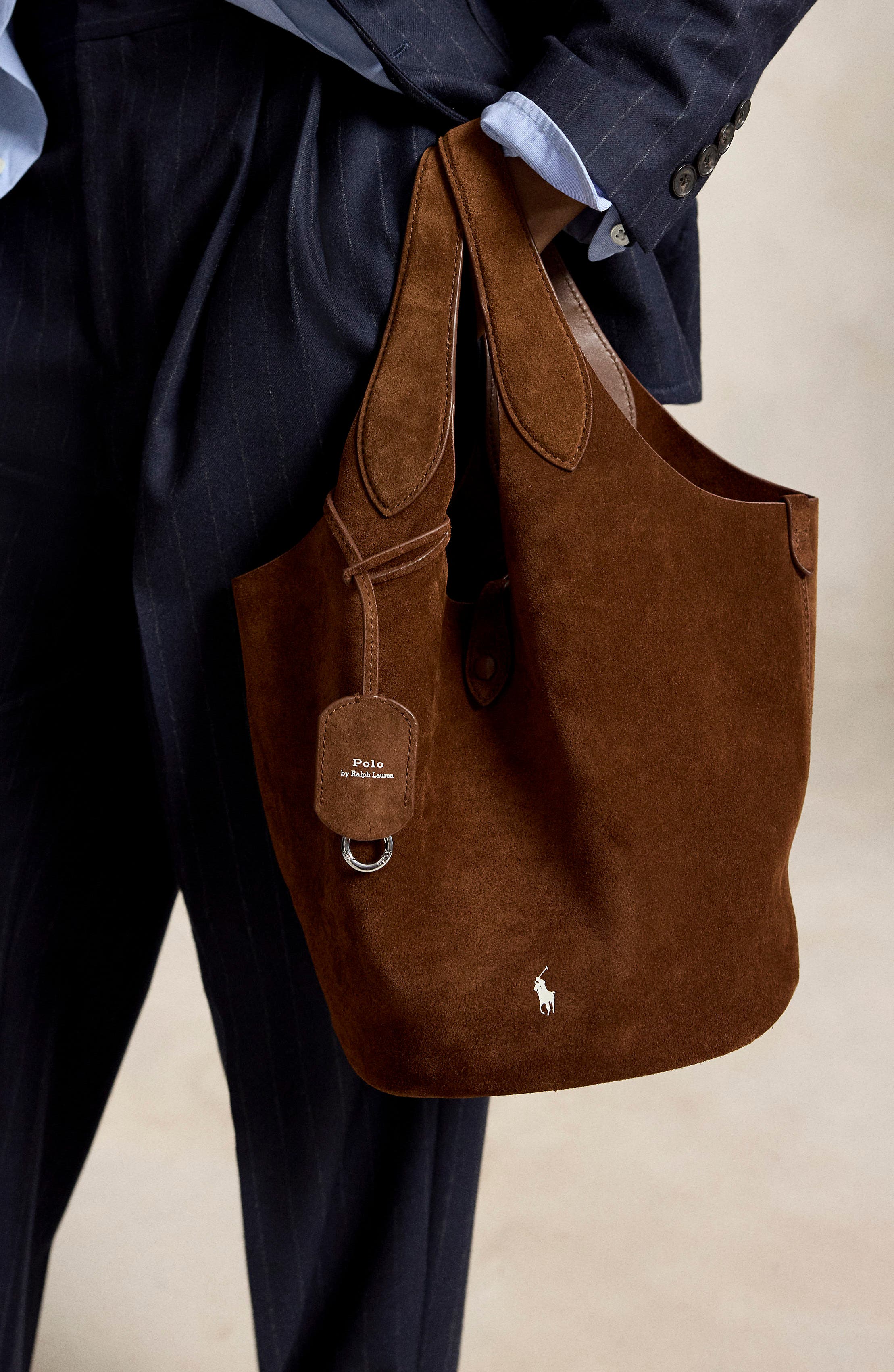 Medium Polo Play Suede Crossbody Tote, Alternate, color, BROWN