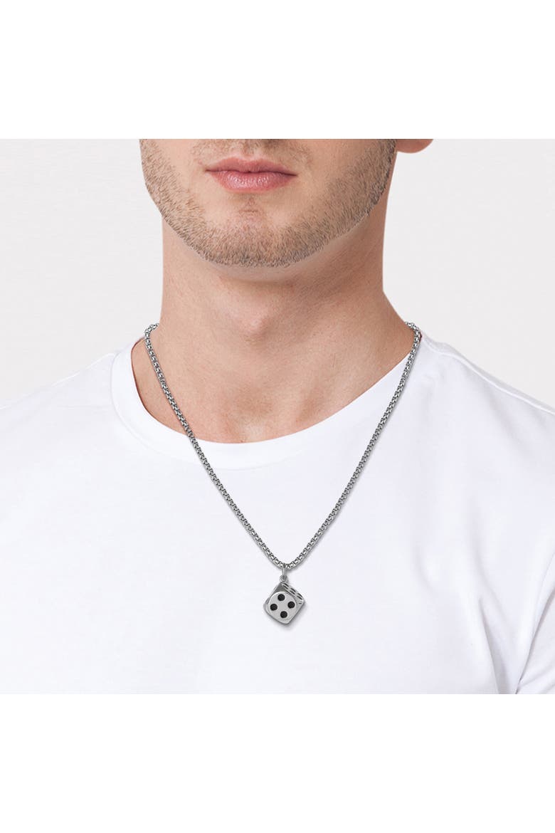 Men's Dice Pendant Necklace, 22'' Stainless Steel Box Chain, Alternate, color, Silver