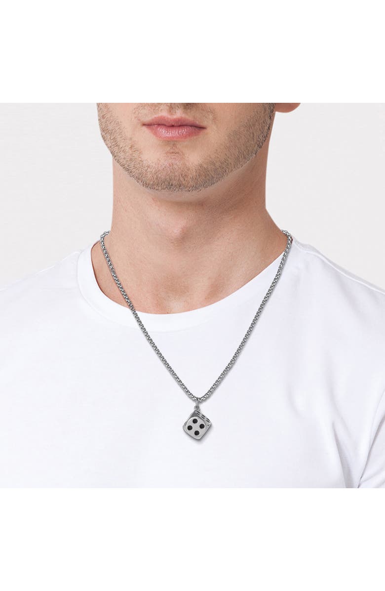 Lucky Brand Men's Dice Pendant Necklace, 22'' Stainless Steel Box Chain, Alternate, color, Silver