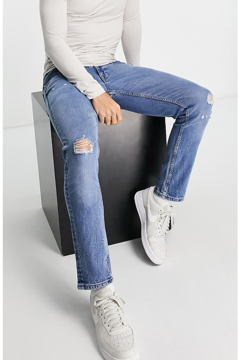 Ripped Slim Fit Jeans, Alternate, color, LIGHT BLUE