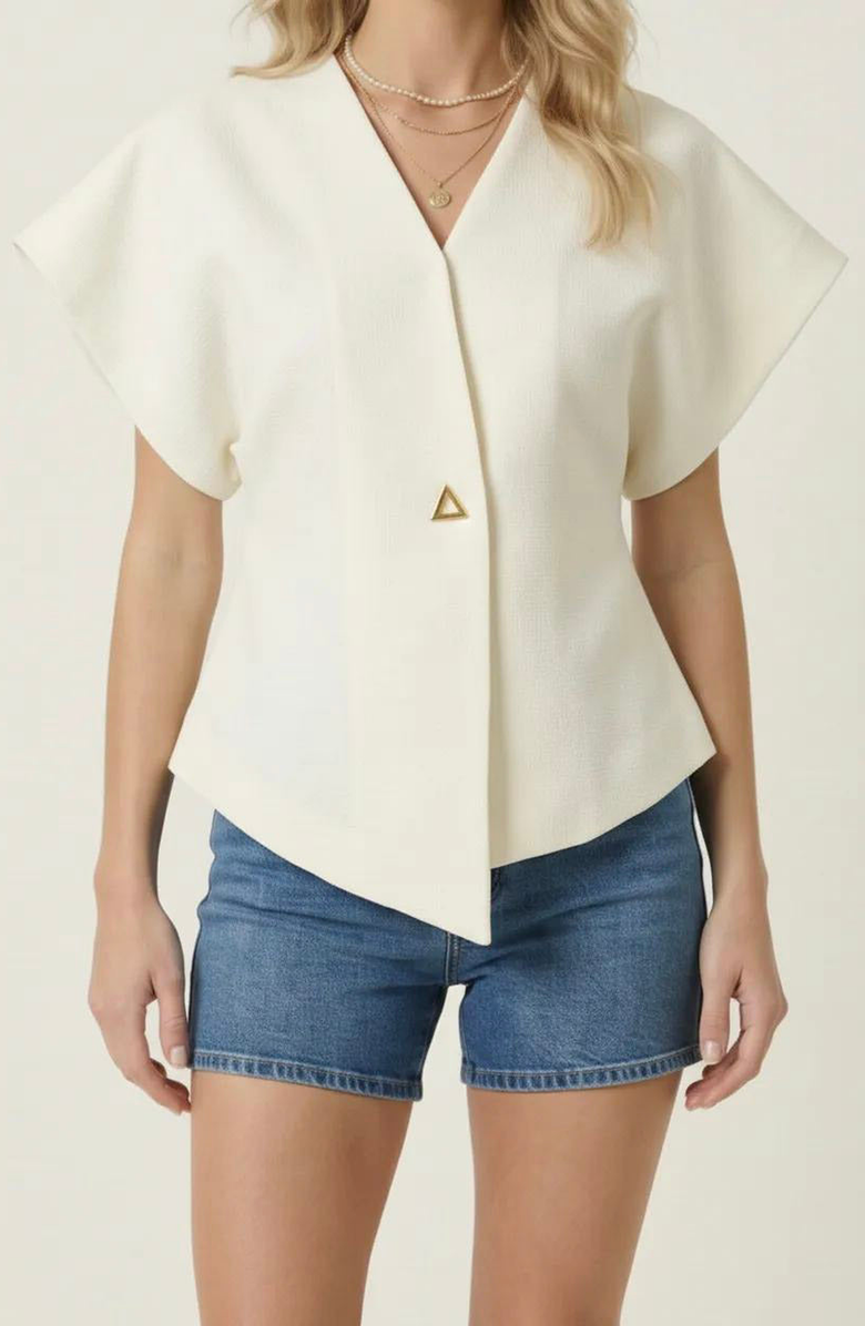 Modenaire Textured Wrap Top, Main, color, Off-White