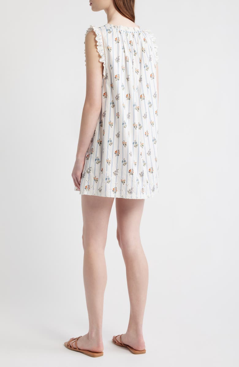 DÔEN Nessie Stripe Floral Print Eyelet Organic Cotton Shift Minidress, Alternate, color, Fleurs De Bordeaux