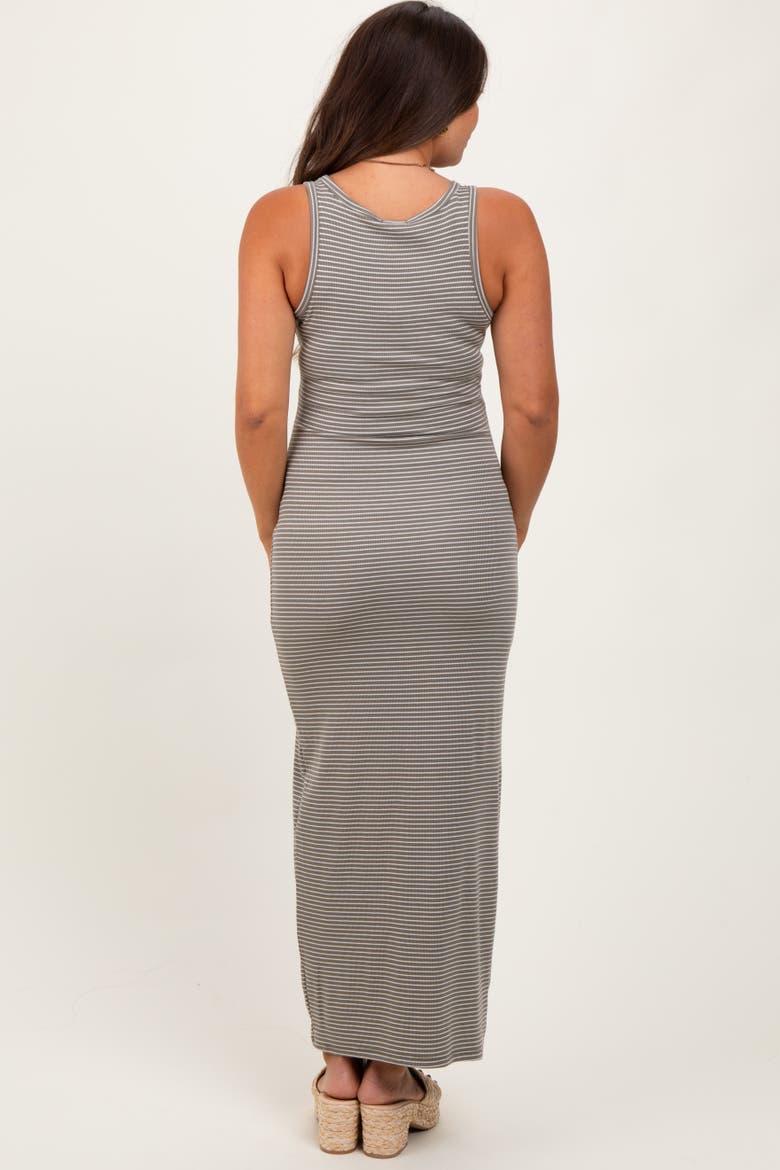 Striped Button Front Sleeveless Maxi Dress, Alternate, color, Olive Green