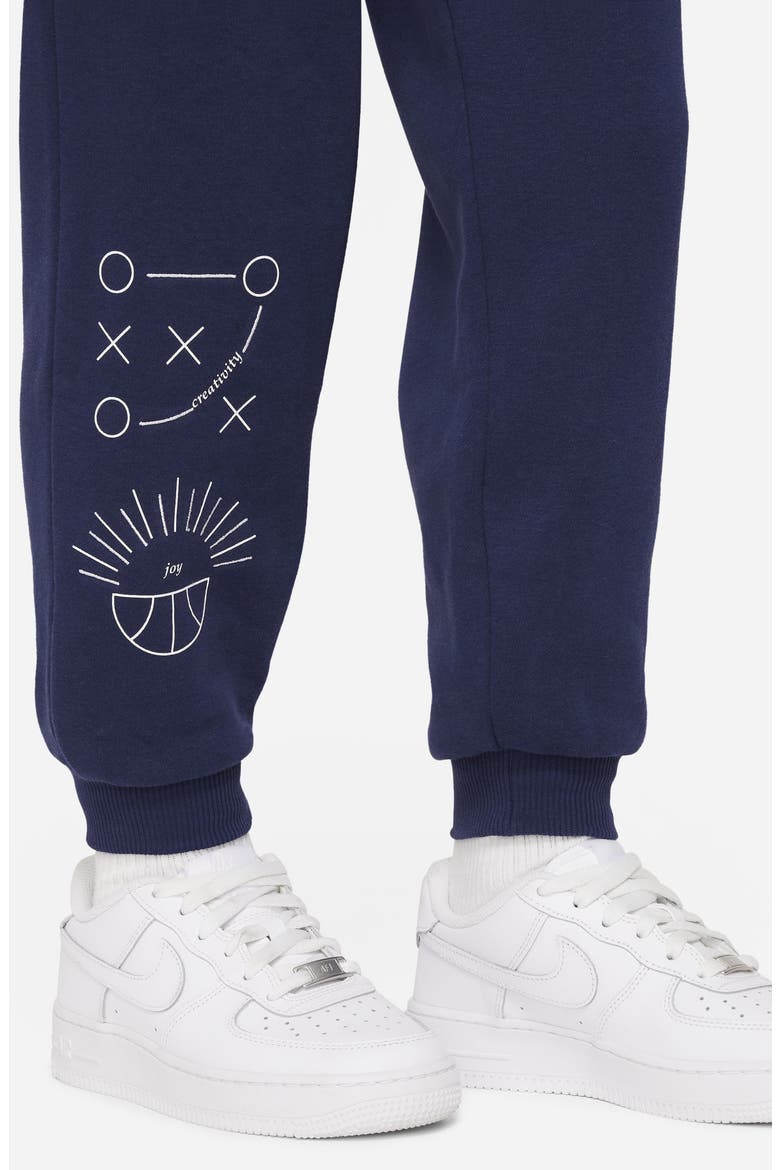 Kids' Fleece Basketball Joggers, Alternate, color, MIDNIGHT NAVY/ WHITE