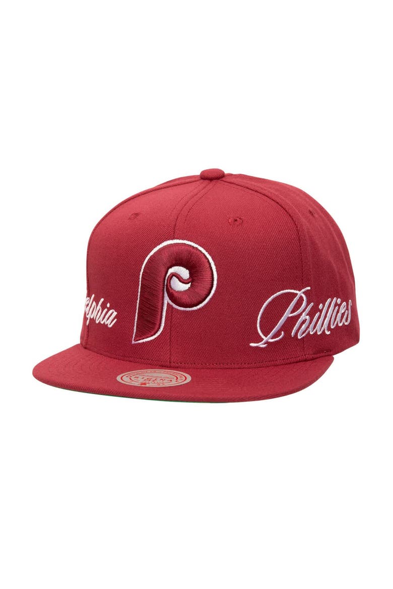 Men's Mitchell & Ness Maroon Philadelphia Phillies Just Don x MLB Lux Script Snapback Hat, Main, color, Maroon