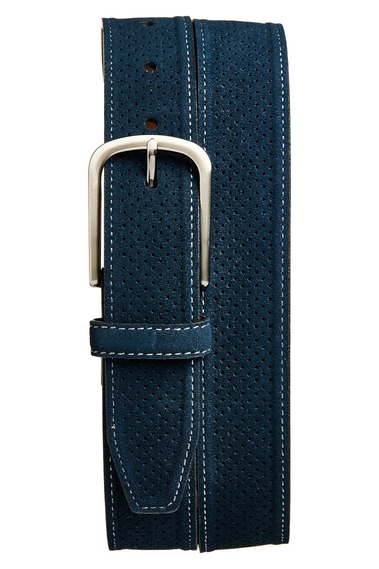 Perferated Suede Belt, Main, color, NAVY NUBUCK