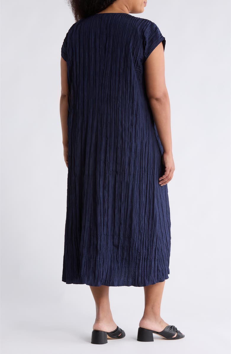 Eileen Fisher Cap Sleeve Silk Midi Dress, Alternate, color, Ink