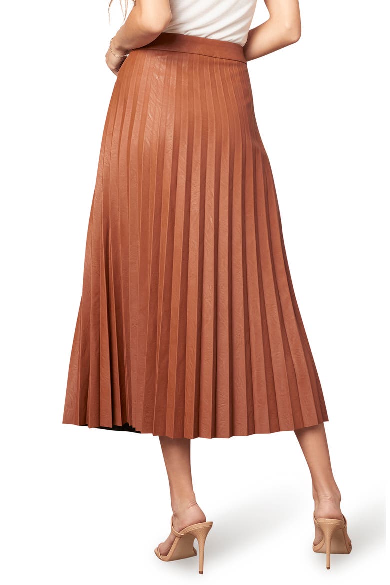 Trinity Faux Leather Pleated Midi Skirt, Alternate, color, COGNAC