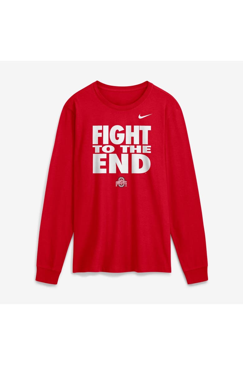 Men's Nike  Scarlet Ohio State Buckeyes 2026 Sideline Slogan Dri-FIT Long Sleeve T-Shirt, Main, color, Scarlet