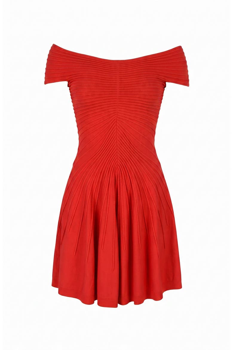 Off-Shoulder Pleated A-Line Dress, Alternate, color, Burgundy