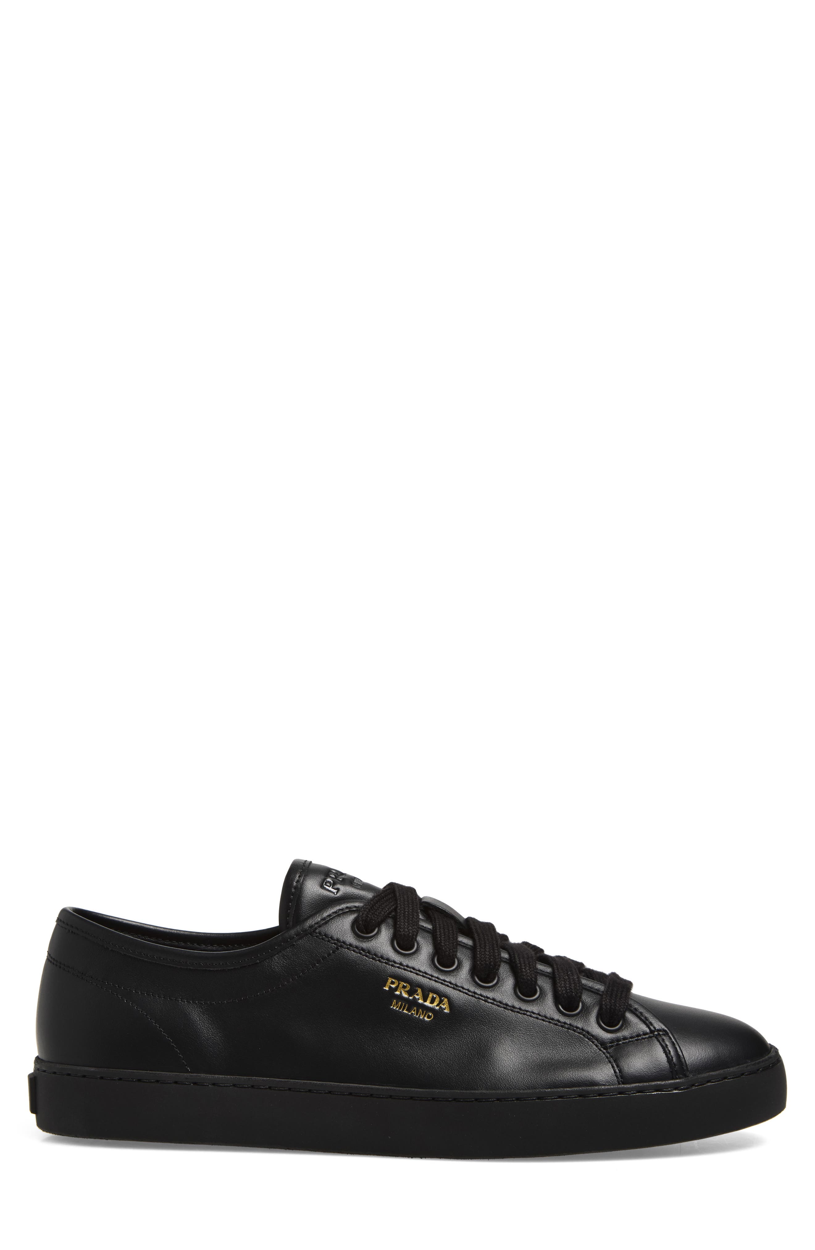 Prada Smooth Sneaker, Alternate, color, Nero