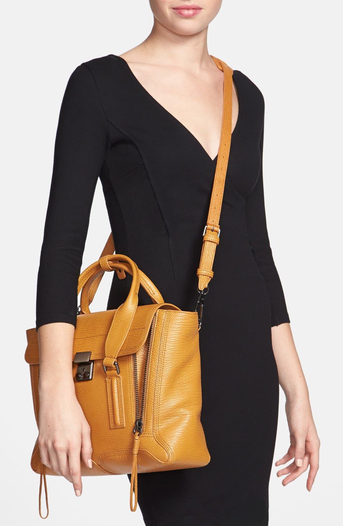 'Medium Pashli' Shark Embossed Leather Satchel, Alternate, color, AMBER/ GUNMETAL