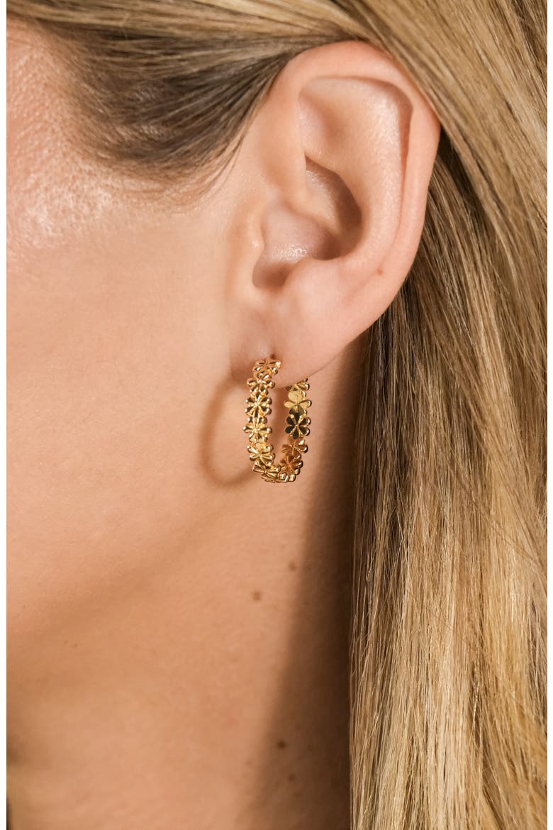 Delilah Floral Textured Hoop Earrings, Alternate, color, GOLD