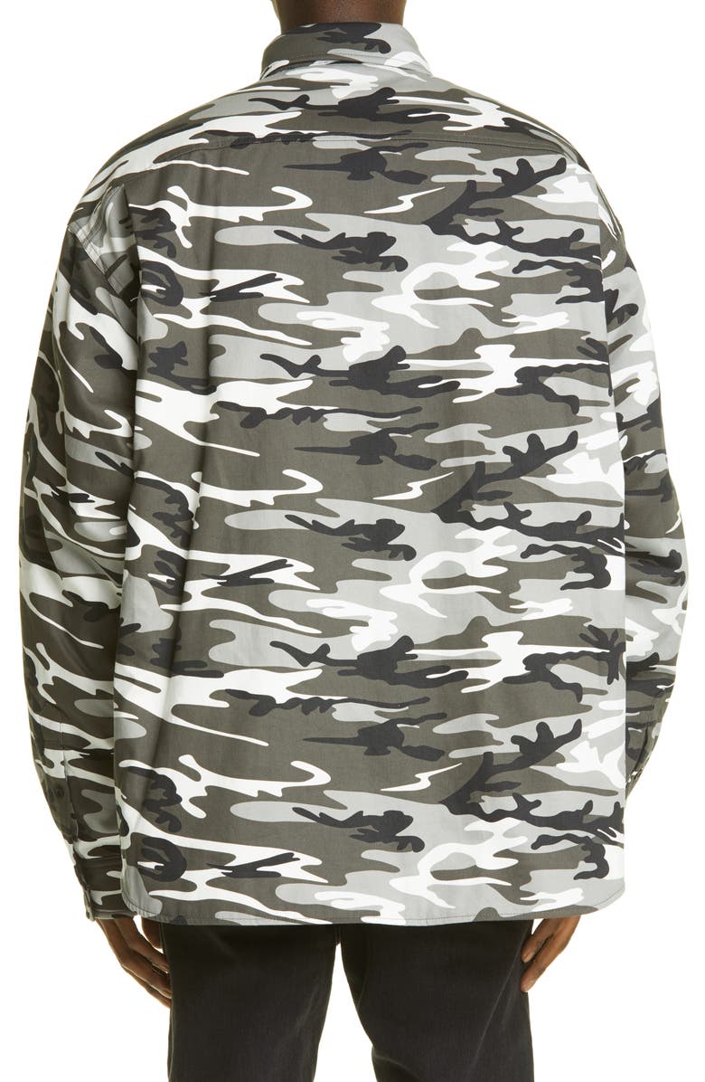 Balenciaga Camo Padded Button-Up Shirt, Alternate, color,