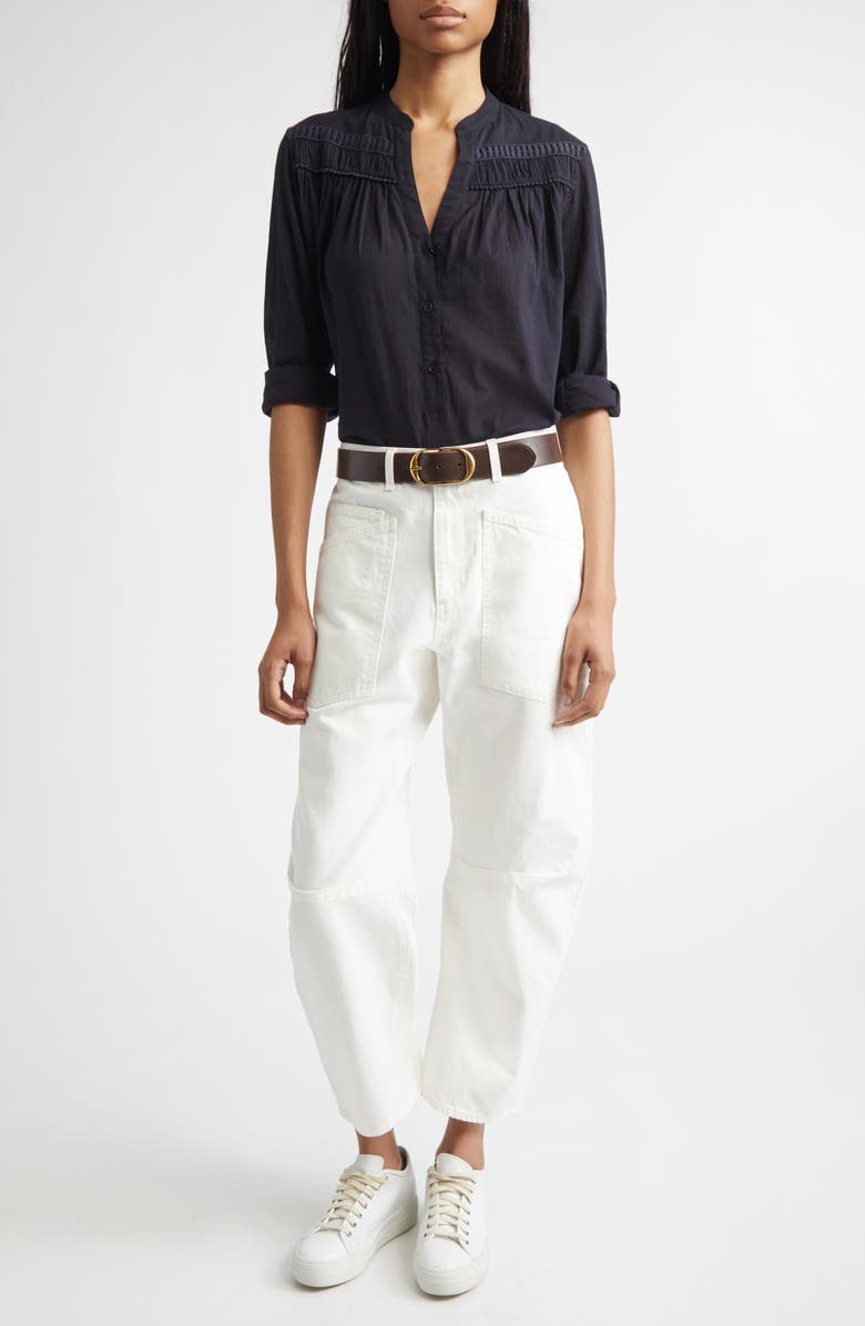 Nili Lotan Clarys Shirred Yoke Top, Alternate, color, Midnight