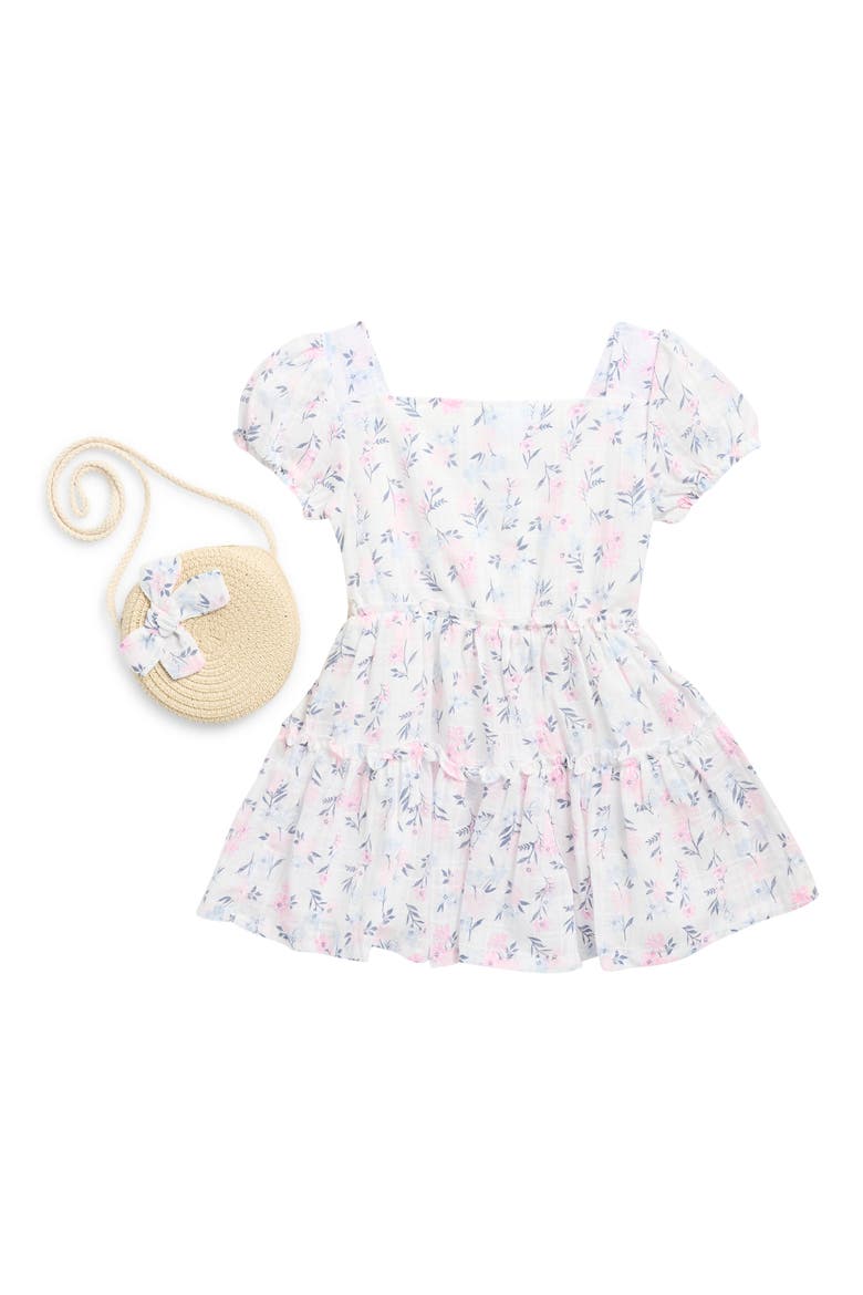 Floral Tiered Dress & Purse Set, Main, color, EGRET